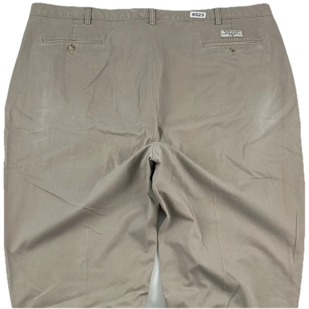 VTG Polo Ralph Lauren BIG Andrew Chino Pants Men 48Bx32 Fits 47x32 Khaki Pleated